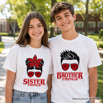 Kids Sister Things Messy Bun Retro T-Shirt, Red Bandana Glasses Family Matching Youth Tee Kid's T-Shirts OrnamentallyYou 