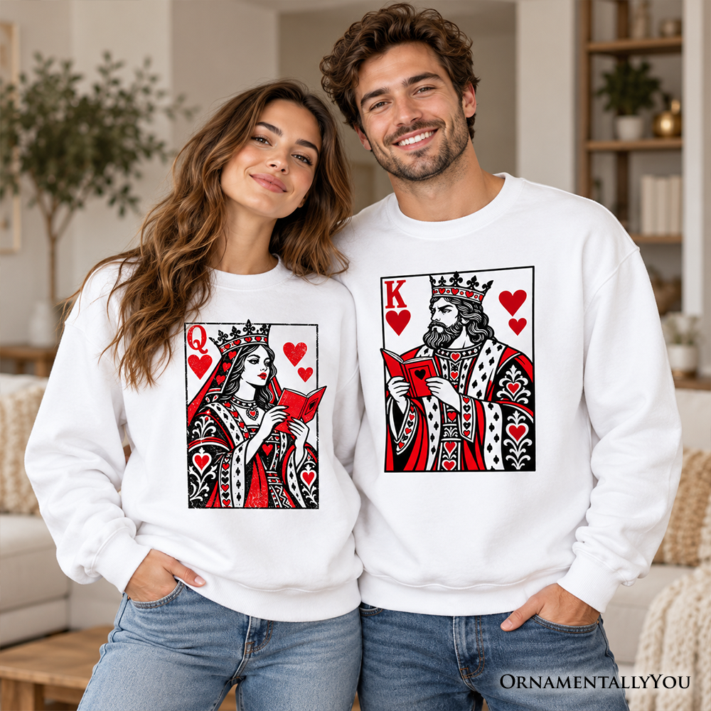 King of Hearts Reading Sweatshirt, Vintage Playing Card Book Lover Sweater
