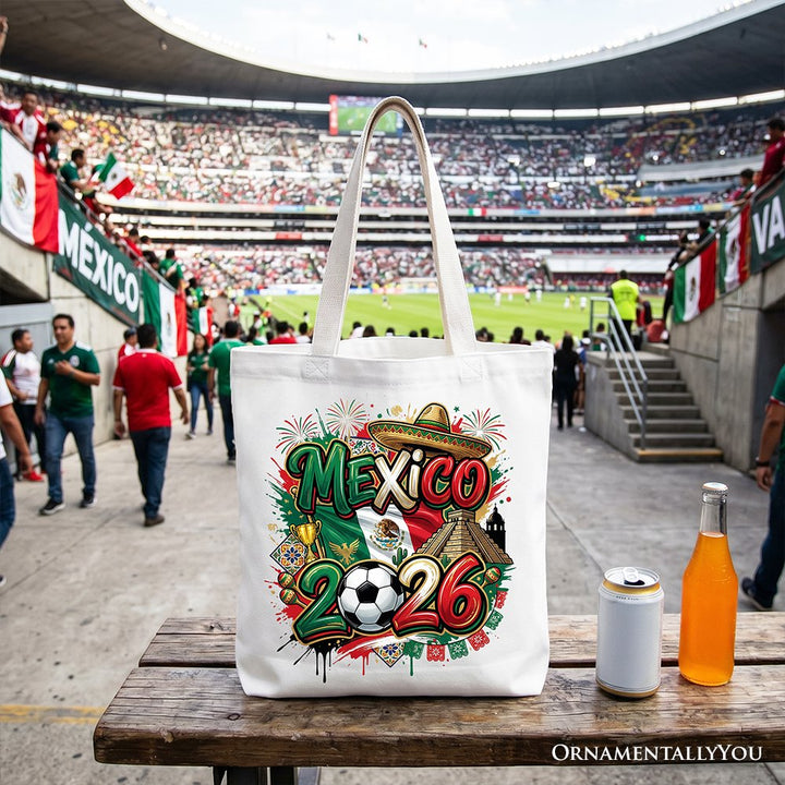 Mexico 2026 Soccer Cup Global Championship Tote Bag, Fans Football Gift Shopper Tote Bag OrnamentallyYou White 