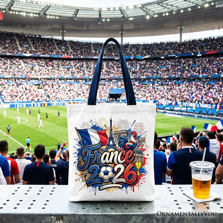 France 2026 Soccer Cup Global Championship Tote Bag, Fans Football Gift Shopper Tote Bag OrnamentallyYou Navy Handle 