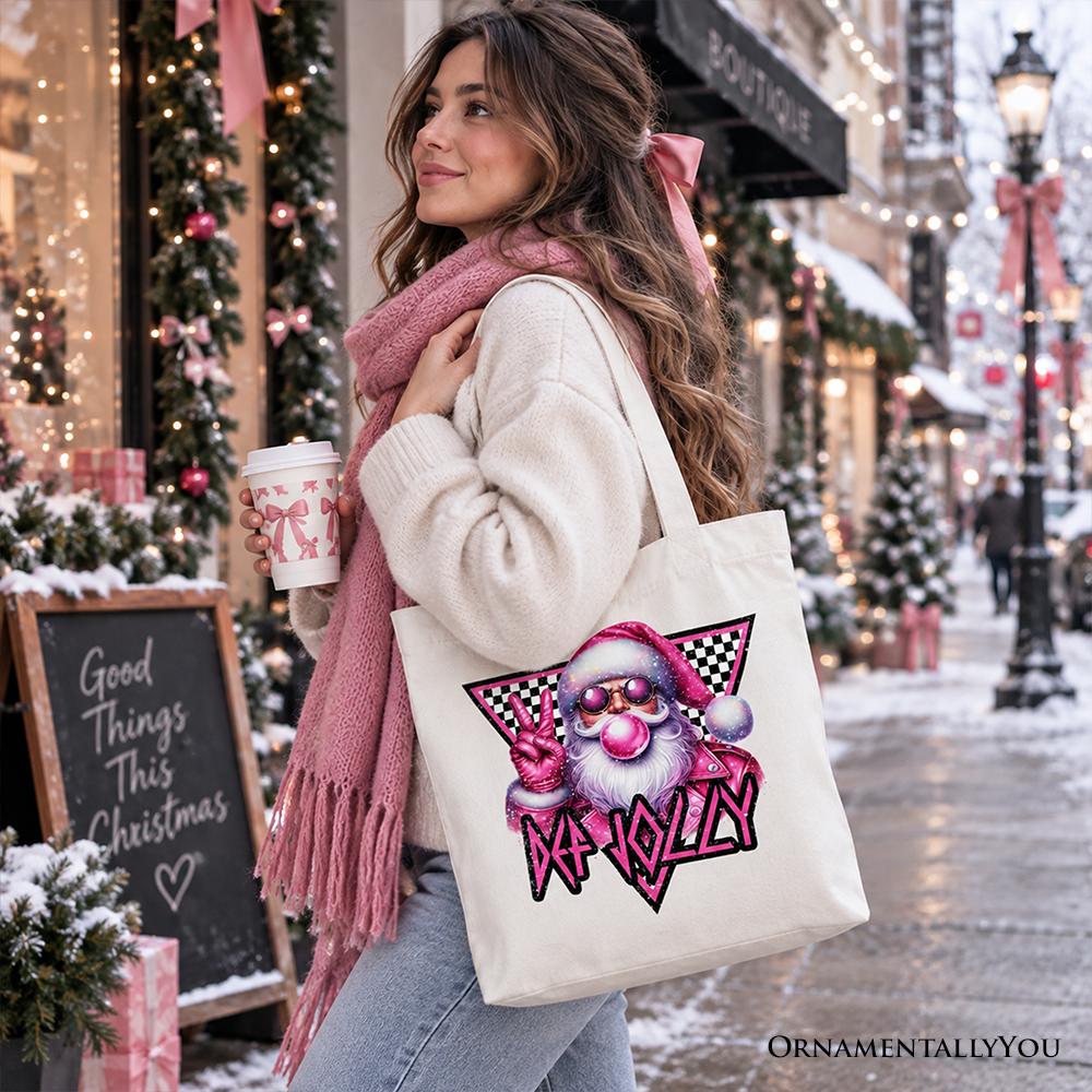 Pink Santa Blowing Bubblegum Tote Bag, Def Jolly Coquette Retro Christmas Gift Shopper