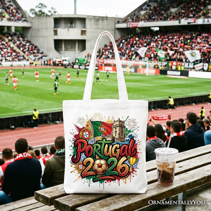Portugal 2026 Soccer Cup Global Championship Tote Bag, Fans Football Gift Shopper Tote Bag OrnamentallyYou White 
