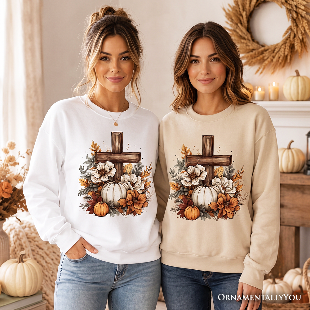 Christian Floral Pumpkin Cross Sweatshirt, Boho Religious Fall Sweater