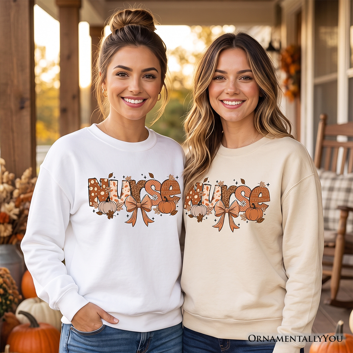 Nurse Coquette Autumn Sweatshirt, Cozy Fall Pumpkins Sweater for Healthcare Heroes
