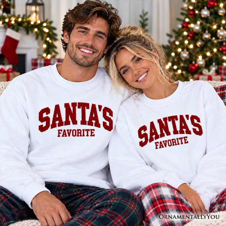 Santa's Favorite Faux Cross Stitch Christmas Sweatshirt, Winter Holiday Sweater