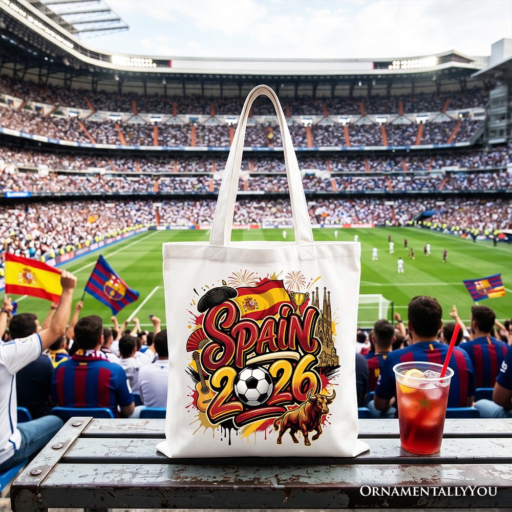 Spain 2026 Soccer Cup Global Championship Tote Bag, Fans Football Gift Shopper Tote Bag OrnamentallyYou White 