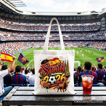 Spain 2026 Soccer Cup Global Championship Tote Bag, Fans Football Gift Shopper Tote Bag OrnamentallyYou White 