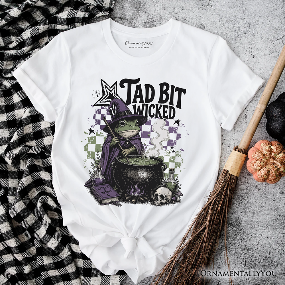 Tad Bit Wicked Frog Witch T-Shirt, Spooky Halloween Cauldron Tee