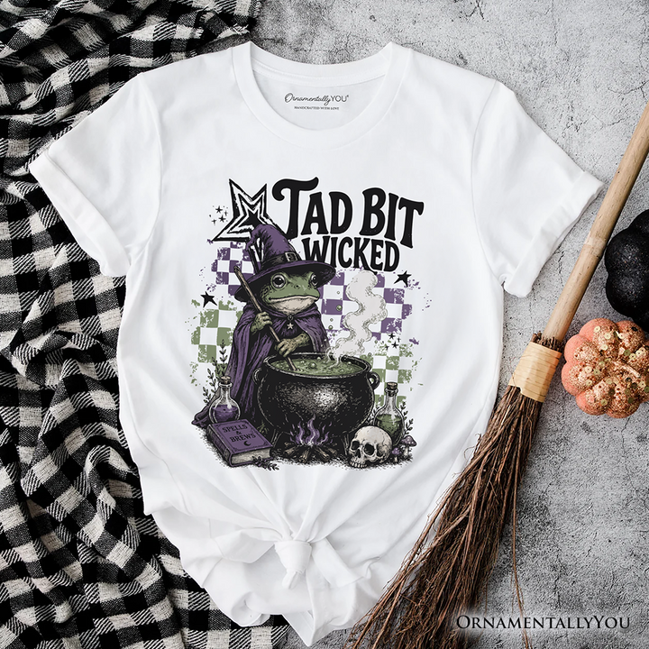 Tad Bit Wicked Frog Witch T-Shirt, Spooky Halloween Cauldron Tee