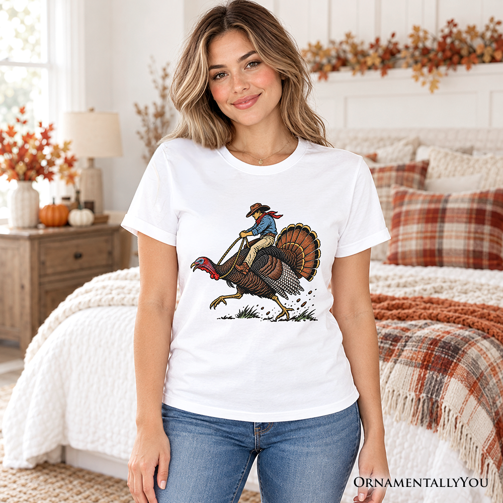 Turkey Rodeo Cowboy Thanksgiving T-Shirt, Funny Western Fall Tee