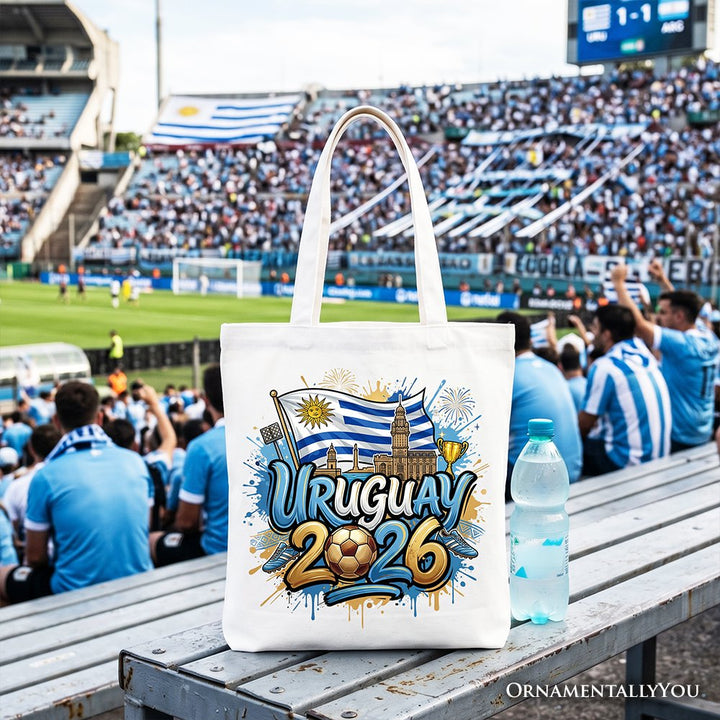 Uruguay 2026 Soccer Cup Global Championship Tote Bag, Fans Football Gift Shopper Tote Bag OrnamentallyYou White 