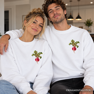 Vintage Radish Faux Cross Stitch Sweatshirt, Botanical Vegetable Garden Sweater
