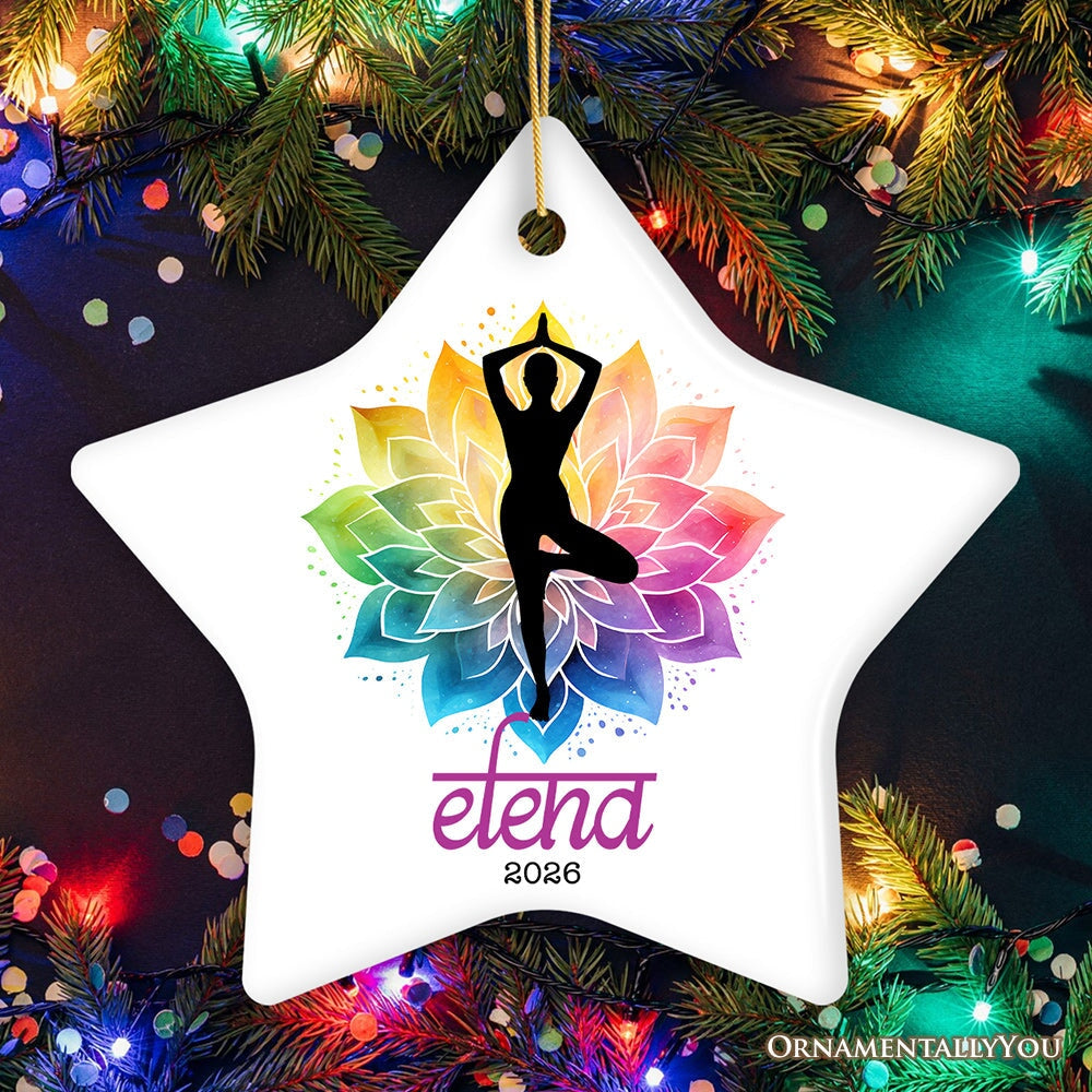 Colorful and Zen Personalized Yoga Ornament, Hatha Yoga Pose Customized Gift for Yogis Ceramic Ornament OrnamentallyYou Star 