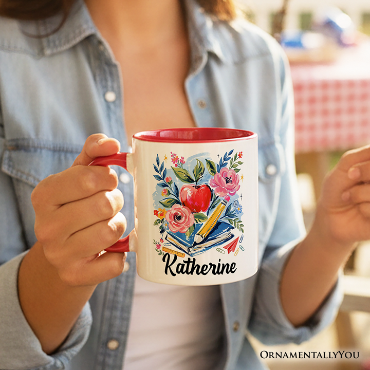 Boho Floral Teacher Personalized Mug, Watercolor Back to School Gift with Custom Name