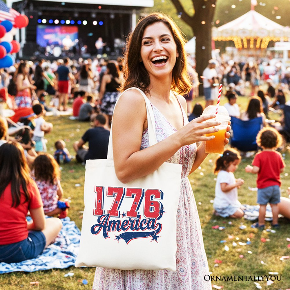 1776 America Vintage Tote Bag, Patriotic Retro USA Freedom 4th of July Gift Shopper Tote Bag OrnamentallyYou 