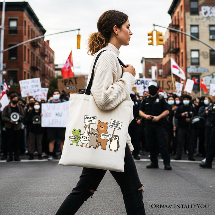 Abolish ICE Animals Protest Canvas Tote Bag, Cute Activist Gift Shopper OrnamentallyYou 