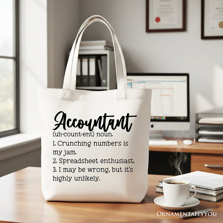 Accountant Definition Canvas Tote Bag, Finance Office Employee Gift Shopper Tote Bag OrnamentallyYou White 