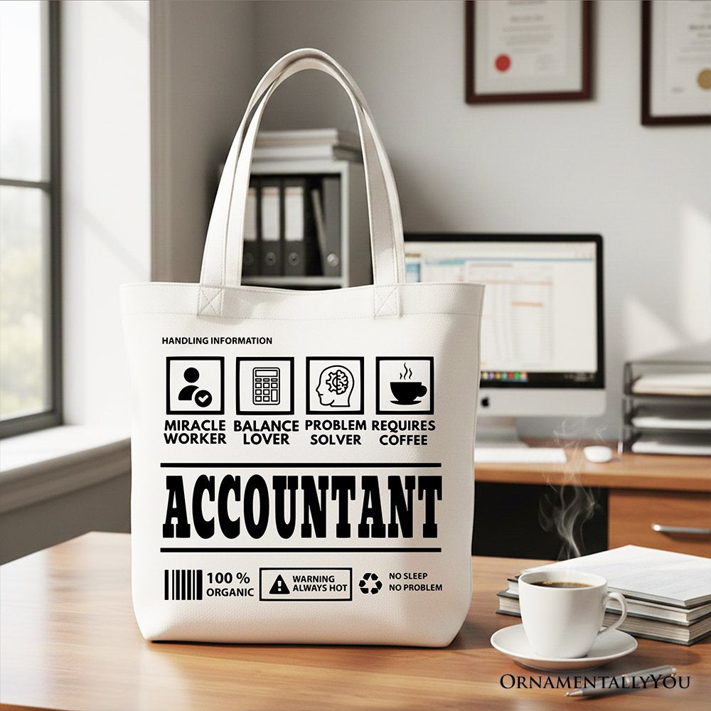 Accountant Nutrition Facts Tote Bag, Bookkeeper Humor Gift Shopper Tote Bag OrnamentallyYou White 