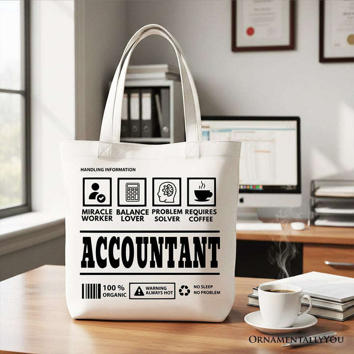 Accountant Nutrition Facts Tote Bag, Bookkeeper Humor Gift Shopper Tote Bag OrnamentallyYou White 