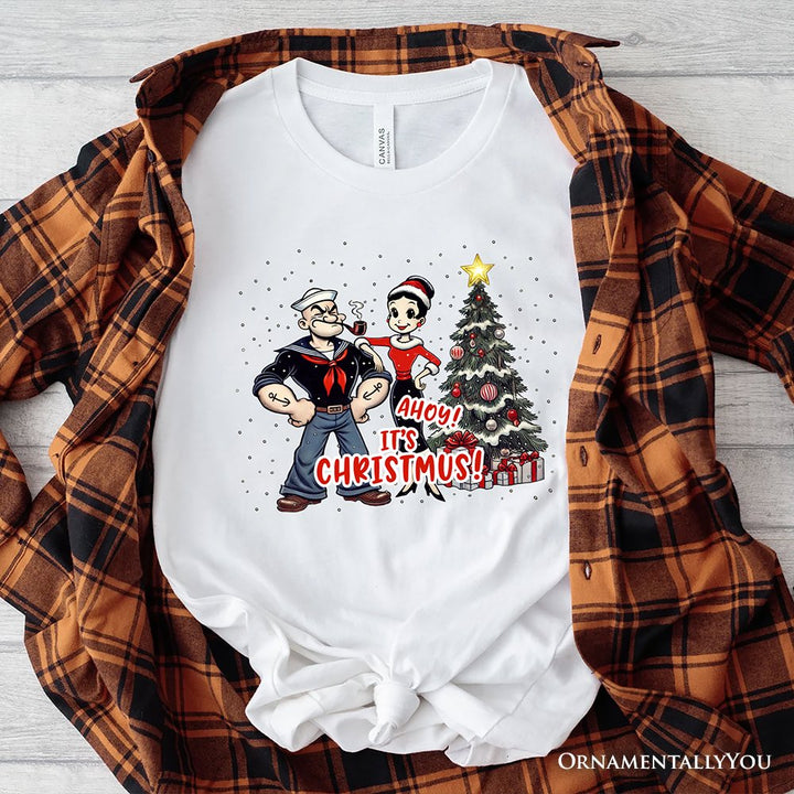 Ahoy! It's Christmus! Popeye and Olive T-Shirt, Vintage Sailor Tee for Christmas Time T-Shirts OrnamentallyYou White XS 