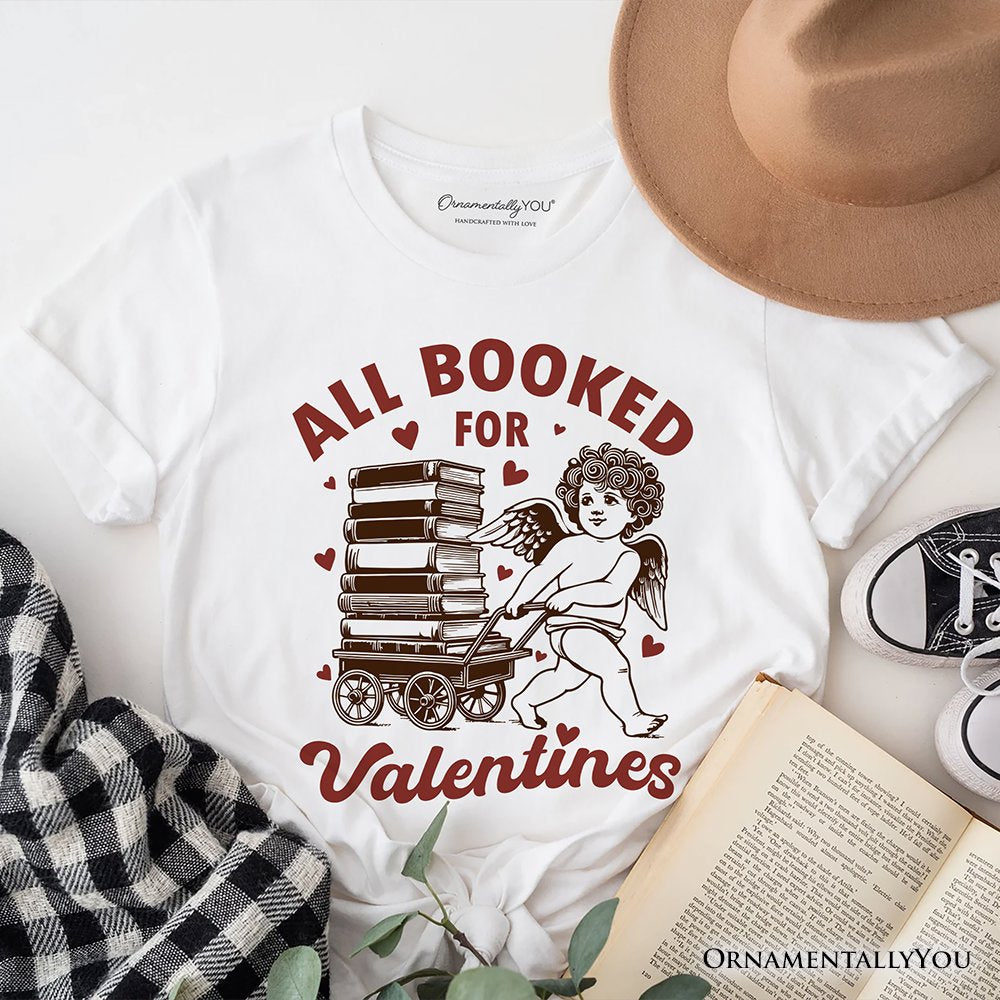 All Booked For Valentines Cupid T-Shirt, Vintage Funny Bookworm Tee T-Shirts OrnamentallyYou White XS 