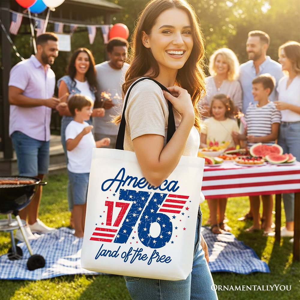 America 1776 Land of the Free Tote Bag, Vintage 4th of July Gift Shopper Tote Bag OrnamentallyYou 