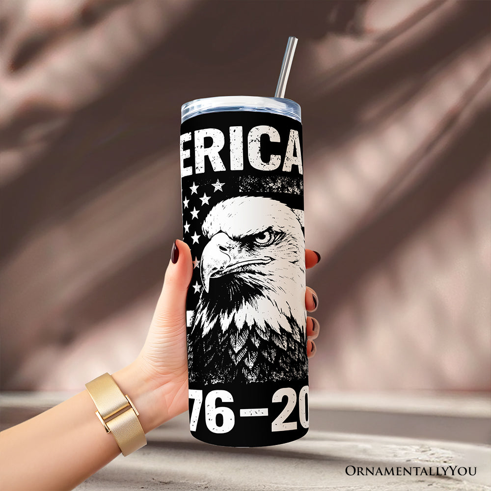 America 250 Freedom Flag Eagle 20oz Personalized Tumbler With Lid and Stainless Steel Straw, 4th of July Patriotic 1776–2026 Gift Cup