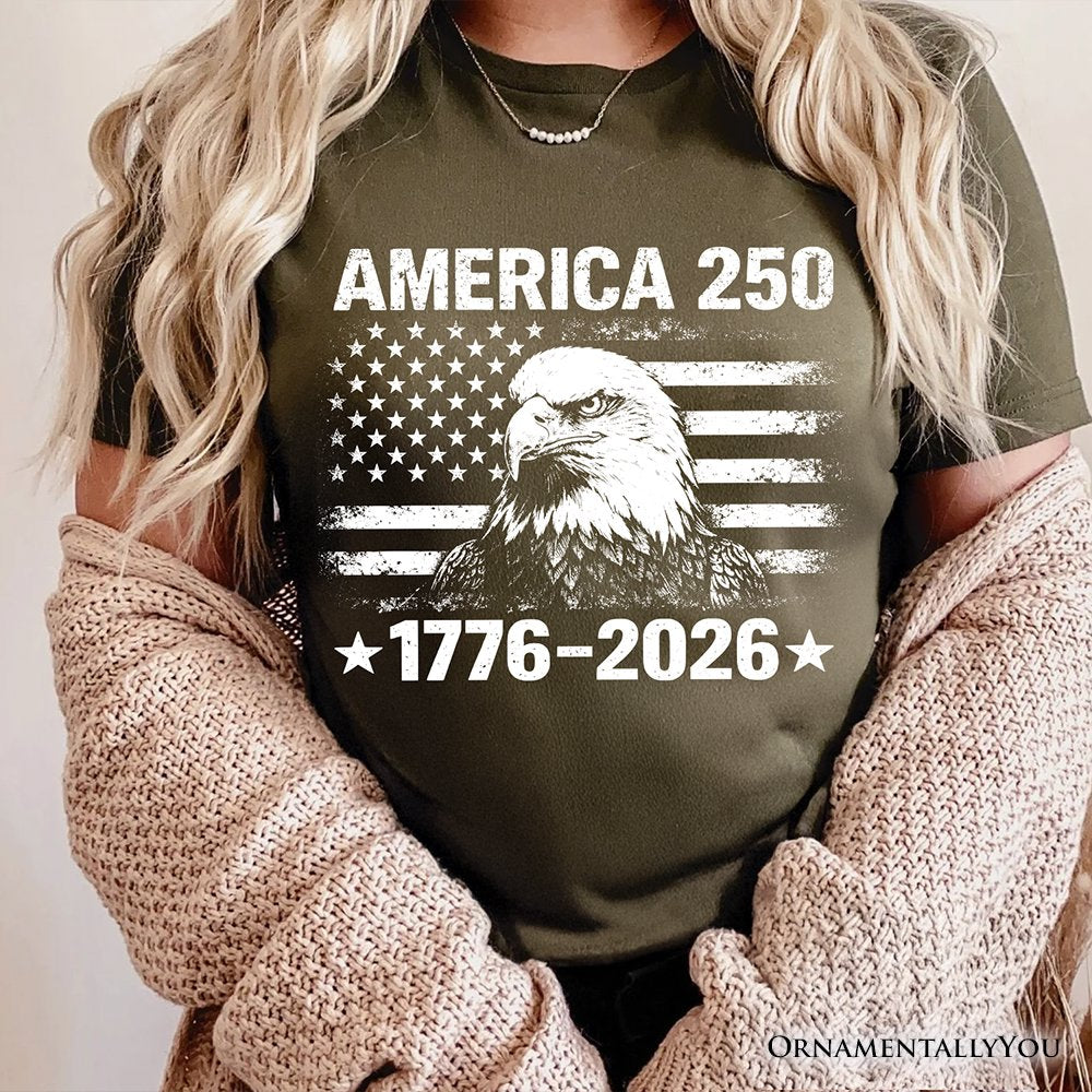 America 250 Freedom Flag Eagle T-Shirt, 4th of July USA Patriotic 1776–2026 Tee T-Shirts OrnamentallyYou 