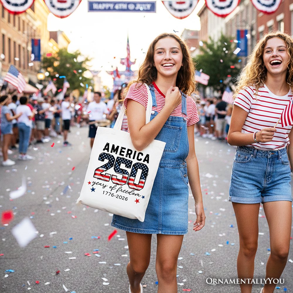 America 250 Years of Freedom Tote Bag, Patriotic USA Anniversary 1776 Gift Shopper Tote Bag OrnamentallyYou 