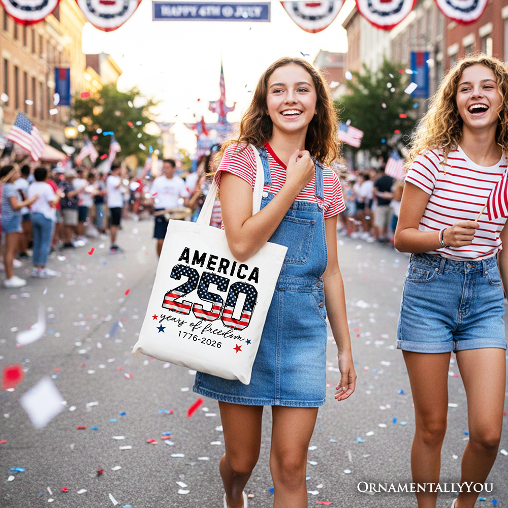 America 250 Years of Freedom Tote Bag, Patriotic USA Anniversary 1776 Gift Shopper