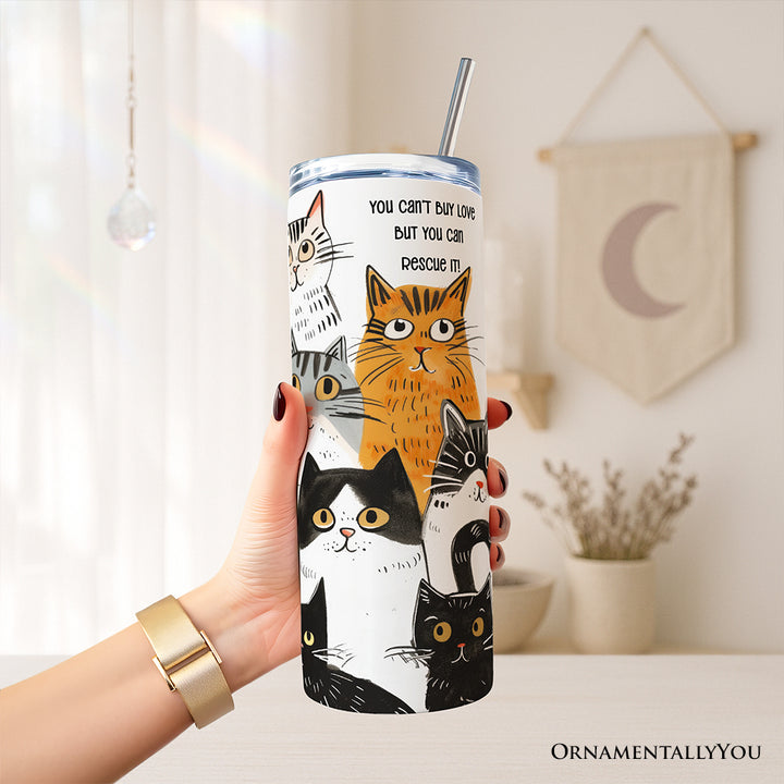 Animal Rescue Cat 20oz Personalized Tumbler With Lid and Stainless Steel Straw, Shelter Supporter Gift Cup
