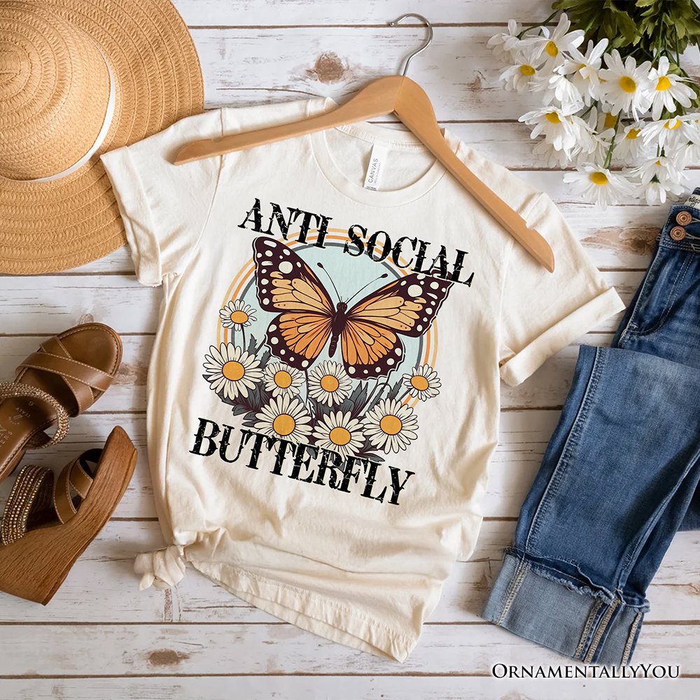 Anti Social Butterfly T-Shirt, Retro White and Natural Tee for Quirky and Independent Women T-Shirts OrnamentallyYou Natural XS 