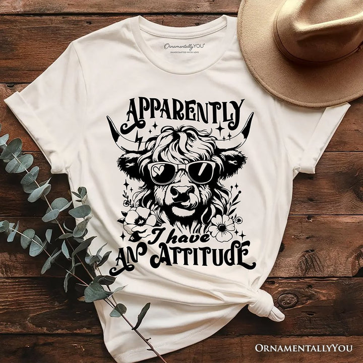 Apparently I Have an Attitude Highland Cow Valentine T-Shirt, Sarcastic Western Funny Tee T-Shirts OrnamentallyYou Natural XS 