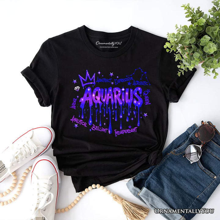 Aquarius Graffiti Zodiac T-Shirt, Street Style Astrology Horoscope Tee T-Shirts OrnamentallyYou Black XS 