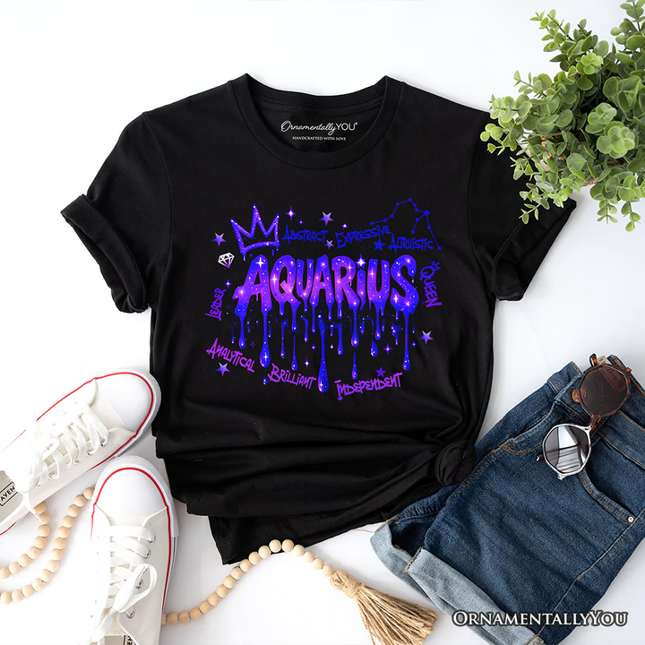 Aquarius Graffiti Zodiac T-Shirt, Street Style Astrology Horoscope Tee