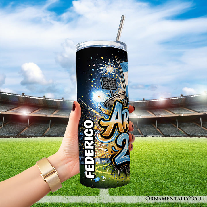 Argentina 2026 Soccer Cup Global Championship 20oz Tumbler With Lid and Stainless Steel Straw, Fans Football Gift Cup