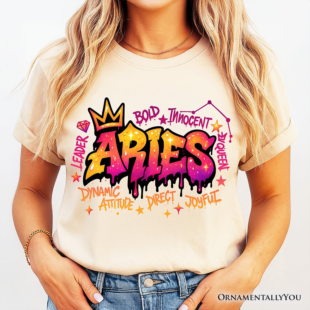 Aries Graffiti Zodiac T-Shirt, Street Style Astrology Horoscope Tee T-Shirts OrnamentallyYou 