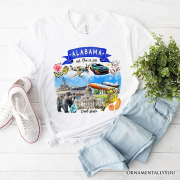 Artistic Alabama State Themes and Landmarks T-Shirt, Tee for History and Travel Lovers T-Shirts OrnamentallyYou White XS 