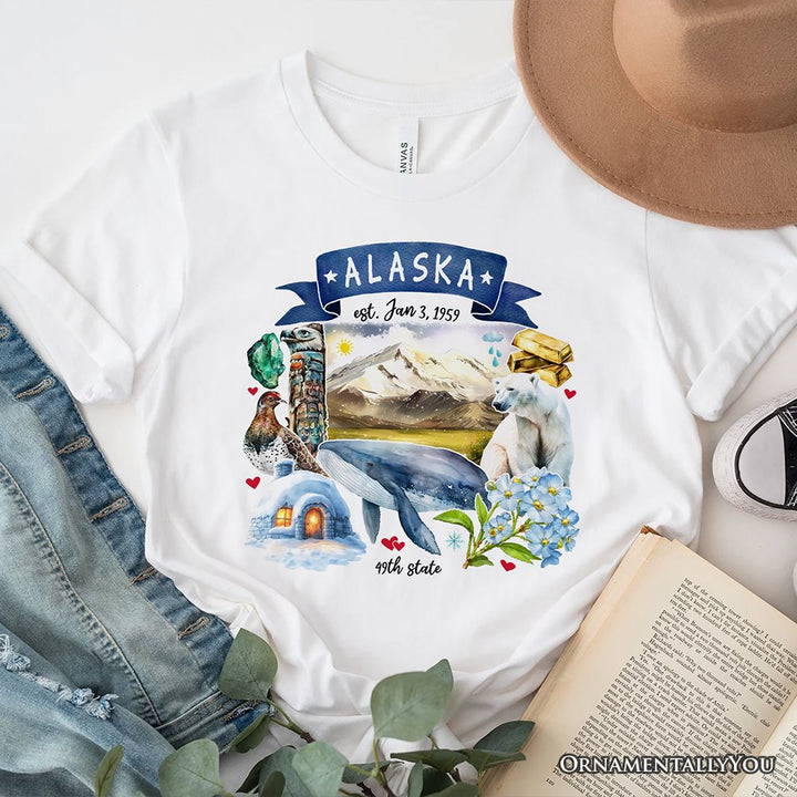 Artistic Alaska State Themes and Landmarks T-Shirt, Tee for History and Travel Lovers T-Shirts OrnamentallyYou White XS 