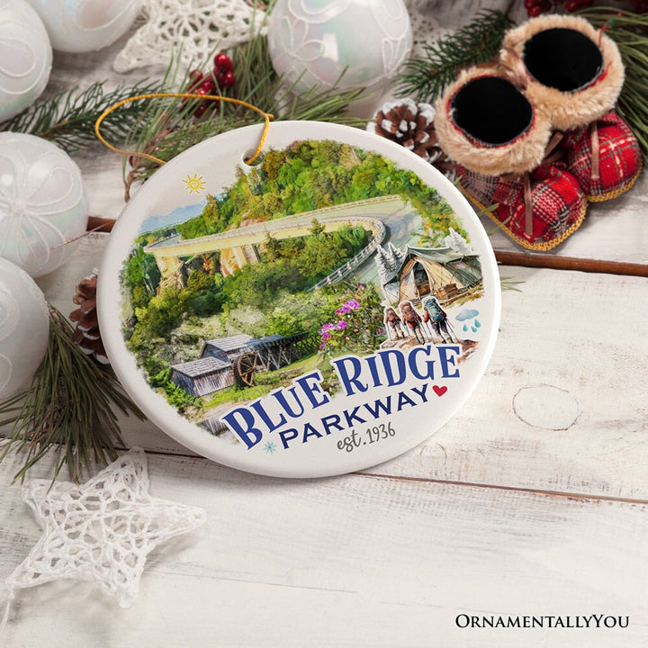 Artistic Blue Ridge Parkway Ceramic Ornament, US Travel Souvenir and Christmas Gift Ceramic Ornament OrnamentallyYou 