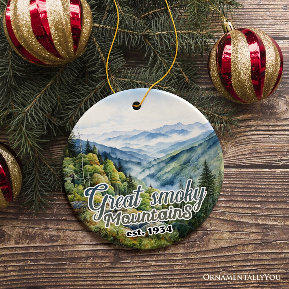 Artistic Great Smoky Mountains Ornament, Ceramic Tennessee Travel Souvenir and Gift Ceramic Ornament OrnamentallyYou 