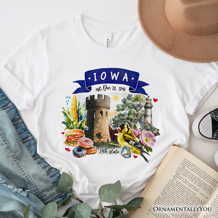 Artistic Iowa State Themes and Landmarks T-Shirt, Tee for History and Travel Lovers