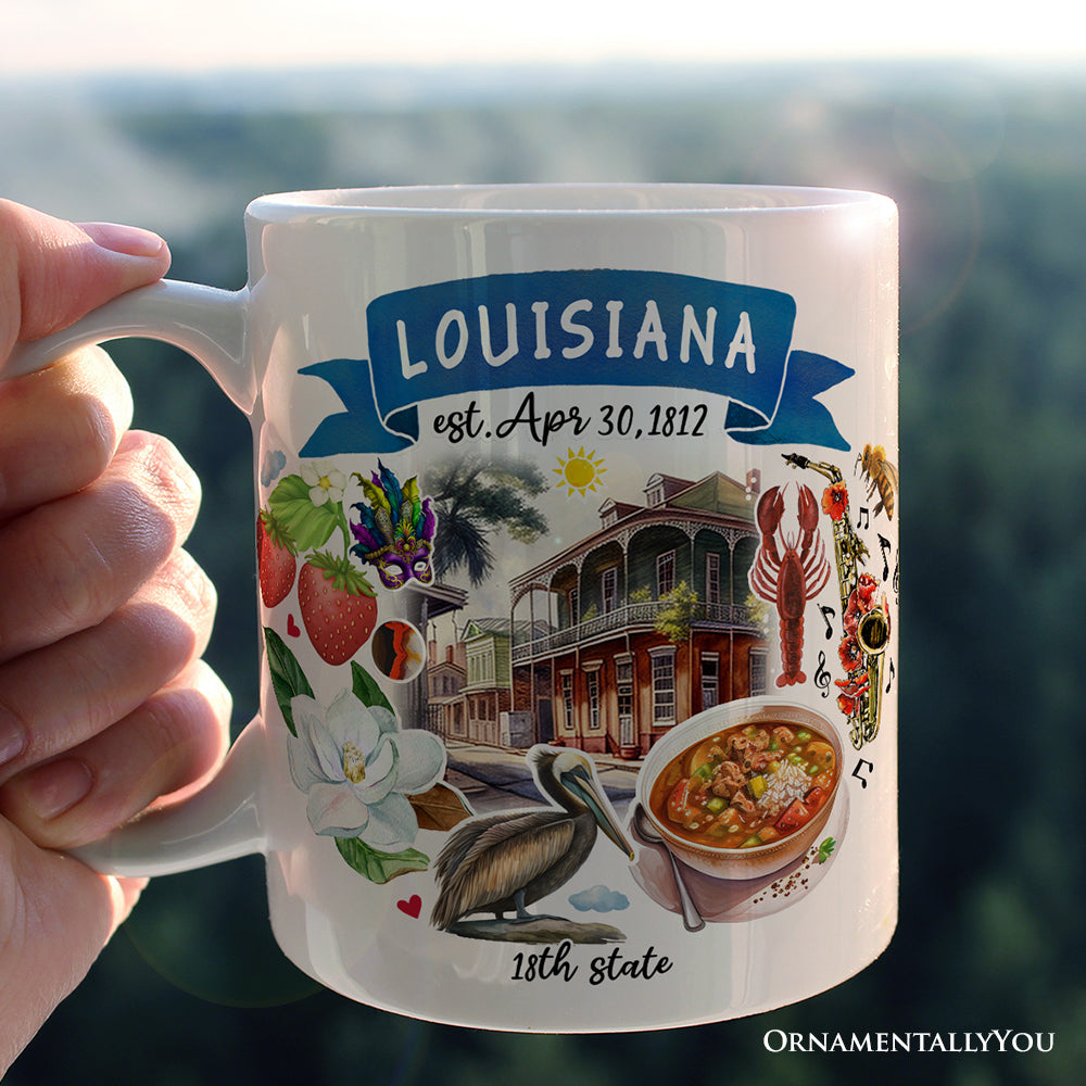 Artistic Louisiana State Themes and Landmarks Personalized Mug With Custom Name