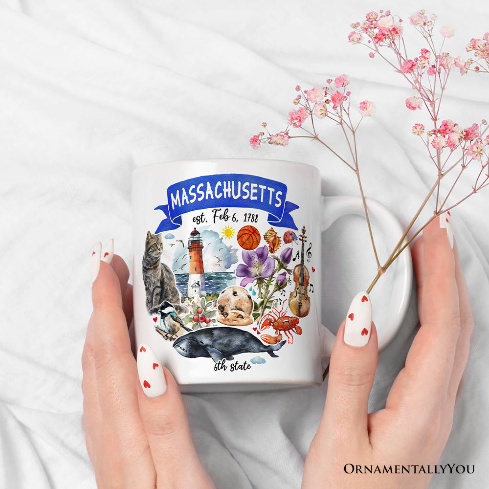 Artistic Massachusetts State Themes and Landmarks Personalized Mug With Custom Name