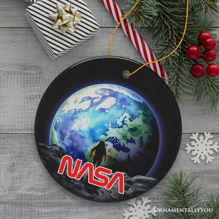 Artistic NASA Handcrafted Christmas Ornament, Astronaut in Outer Space with the Planets Ceramic Ornament OrnamentallyYou Version 2 