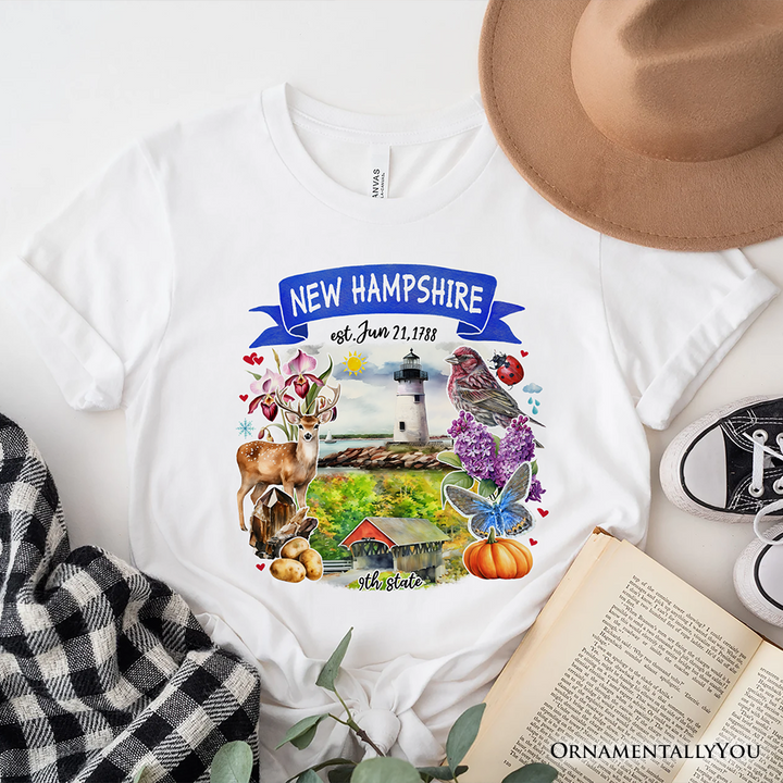 Artistic New Hampshire State Themes and Landmarks T-Shirt, Tee for History and Travel Lovers