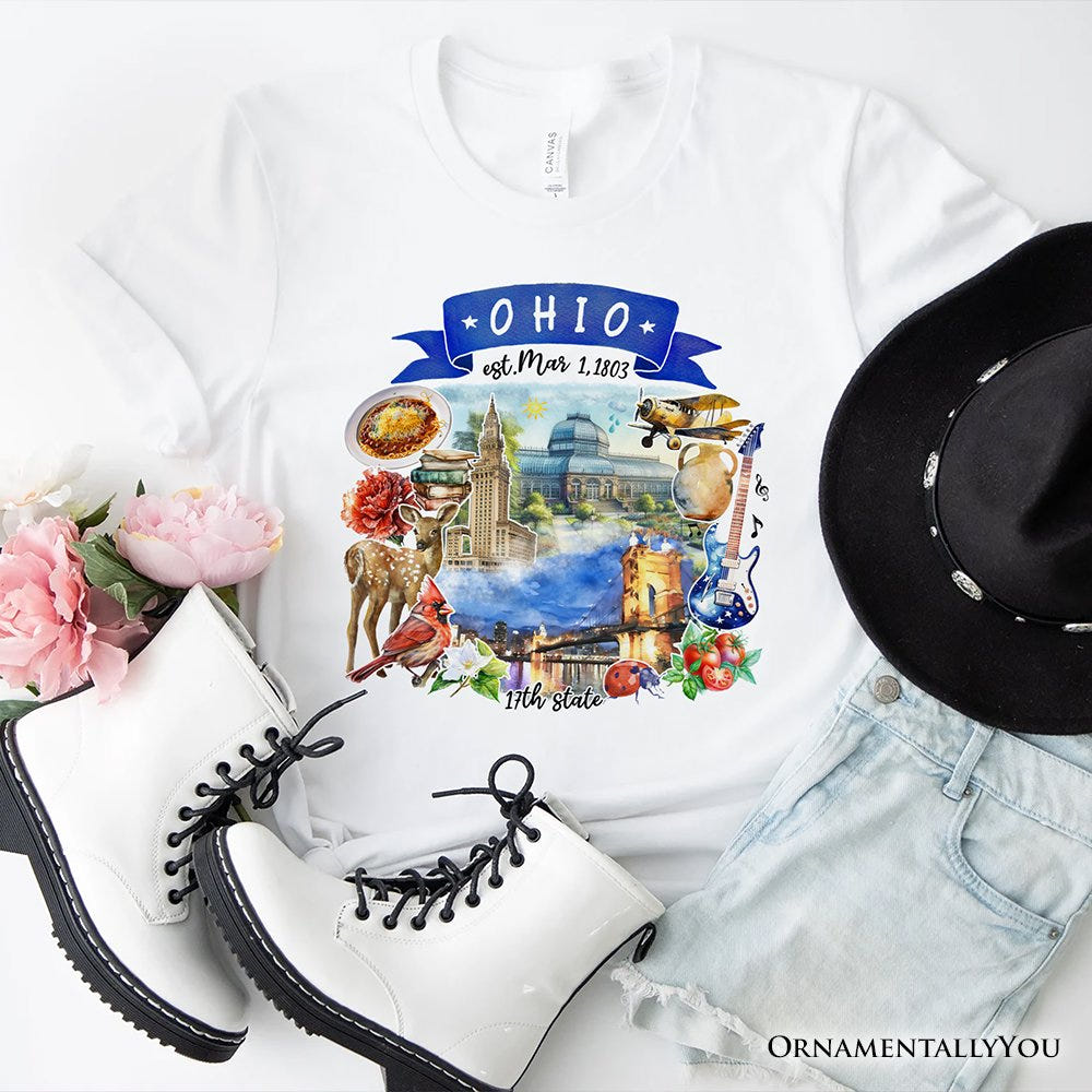 Artistic Ohio State Themes and Landmarks T-Shirt, Tee for History and Travel Lovers T-Shirts OrnamentallyYou White XS 