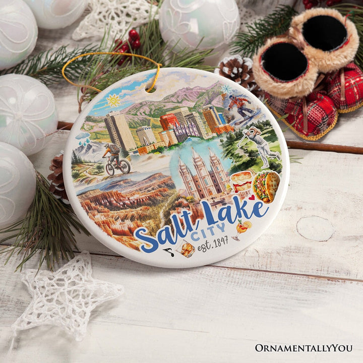 Artistic Salt Lake City Handcrafted Ceramic Ornament, Vintage Utah Souvenir Gift and Christmas Tree Decor Ceramic Ornament OrnamentallyYou 