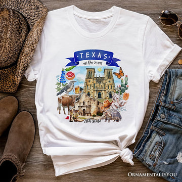 Artistic Texas State Themes and Landmarks T-Shirt, Tee for History and Travel Lovers T-Shirts OrnamentallyYou White XS 