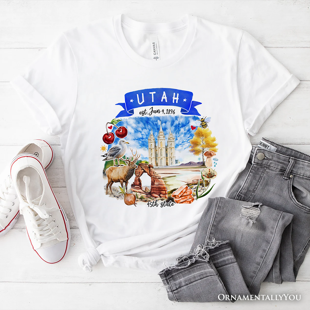 Artistic Utah State Themes and Landmarks T-Shirt, Tee for History and Travel Lovers